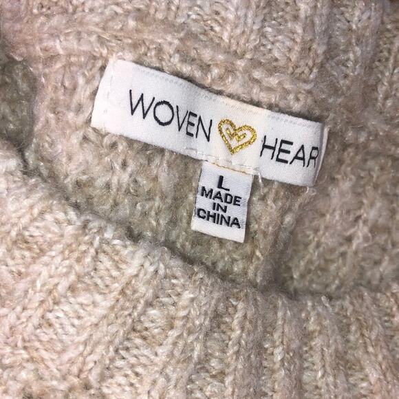 Woven Heart Embroidered Floral Sweater Tan Large - Picture 3 of 10